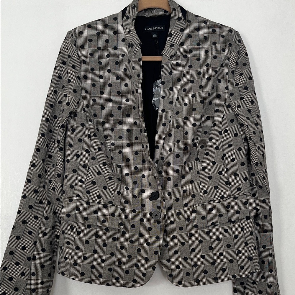 Lane Bryant Black and White Checked Polka Dot Blazer